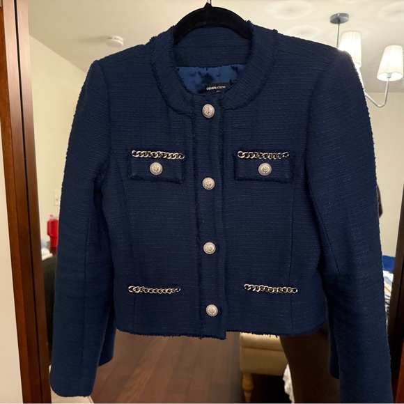 Generation Love Jackets & Blazers - Generation Love Navy Kristen Embellished Tweed Blazer